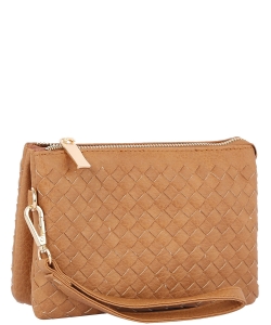Woven Multi Compartment Convertible Clutch Crossbody Bag TD-0004 LIGHT BROWN